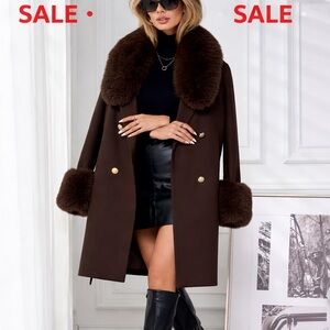 Spring 2026 Dark Brown Fur-Trimmed Trench Coat